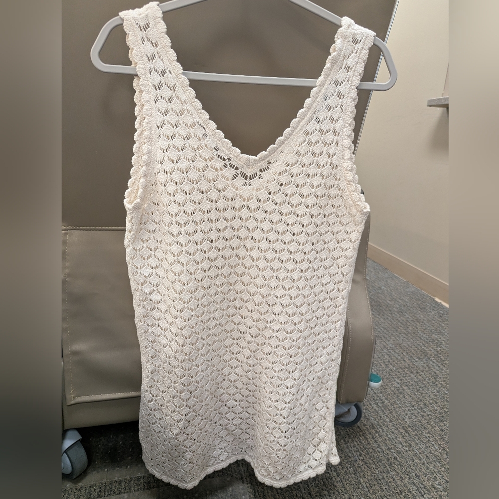 Zara Crochet Dress M • Ivory Swim Coverup • Boho Resort Beach Vacation, Unlined - Picture 3 of 5